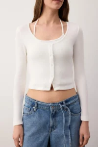 TRENDYOLMİLLA Ecru 2 Sets Body-Fitting Double Look Ribbon Detailed Knitwear look Knitting Blouse - Image 4