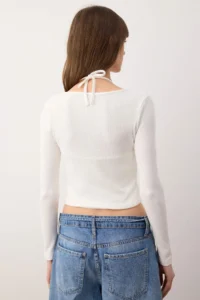 TRENDYOLMİLLA Ecru 2 Sets Body-Fitting Double Look Ribbon Detailed Knitwear look Knitting Blouse - Image 5