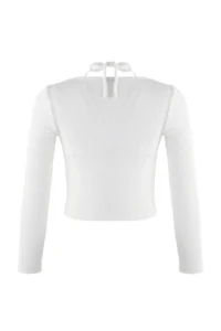 TRENDYOLMİLLA Ecru 2 Sets Body-Fitting Double Look Ribbon Detailed Knitwear look Knitting Blouse - Image 8