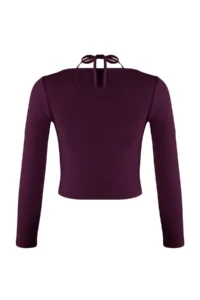 TRENDYOLMİLLA Plum 2 Sets Body-Fitting Double Look Ribbon Detailed Knitwear look Knitting Blouse - Image 6