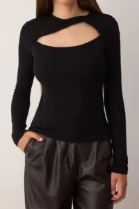 TRENDYOLMİLLA Black Cut Out Detailed, Fitted Soft Touch Flexible Knitting Blouse - Image 3