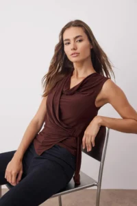 TRENDYOLMİLLA Brown Drape Detailed Off-Shoulder Neck Long Sleeve Knitting Blouse