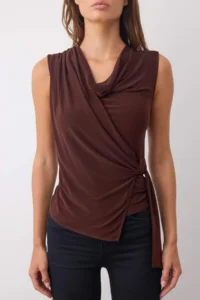 TRENDYOLMİLLA Brown Drape Detailed Off-Shoulder Neck Long Sleeve Knitting Blouse - Image 3