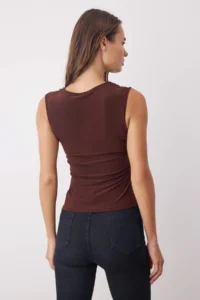 TRENDYOLMİLLA Brown Drape Detailed Off-Shoulder Neck Long Sleeve Knitting Blouse - Image 4