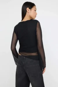 TRENDYOLMİLLA Teen Plain Boat Neck Asymmetric Detailed Flexible Knitting Tulle Blouse - Image 4