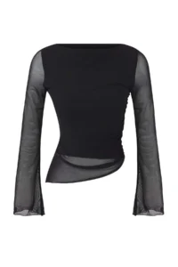 TRENDYOLMİLLA Teen Plain Boat Neck Asymmetric Detailed Flexible Knitting Tulle Blouse - Image 5