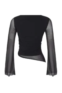 TRENDYOLMİLLA Teen Plain Boat Neck Asymmetric Detailed Flexible Knitting Tulle Blouse - Image 6