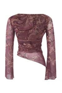 TRENDYOLMİLLA Teen Shawl Patterned Boat Neck Asymmetric Detailed Fitted Flexible Knitting Tulle Blouse - Image 6