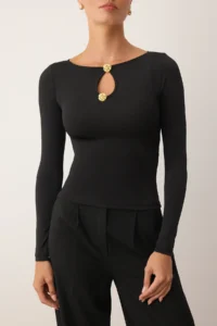 TRENDYOLMİLLA Black Fitted/Cut Out Detailed Long Sleeve Flexible Knitting Blouse - Image 3