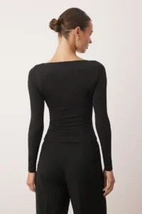 TRENDYOLMİLLA Black Fitted/Cut Out Detailed Long Sleeve Flexible Knitting Blouse - Image 4