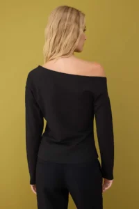 TRENDYOLMİLLA Black Ruffle/Drape Detailed Flowy Asymmetric Collar Knitting Blouse - Image 4