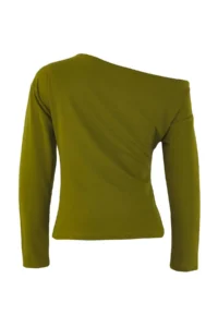 TRENDYOLMİLLA Oil Green Gathering/Drape Detailed Flowy Asymmetric Collar Knitting Blouse - Image 4