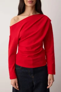 TRENDYOLMİLLA Rejection Gathering/Drape Detailed Flowy Asymmetric Collar Knitting Blouse - Image 3