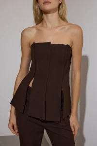 TRENDYOLMİLLA Brown Fitted Strapless Weaving Blouse - Image 3