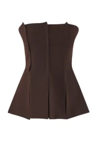 TRENDYOLMİLLA Brown Fitted Strapless Weaving Blouse - Image 5