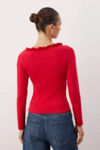 TRENDYOLMİLLA Rejection Fitted Ruffle Detailed Long Sleeve Flexible Knitting Blouse - Image 4