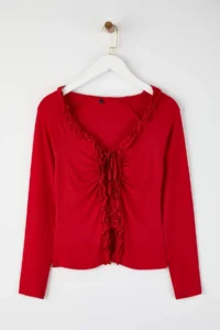 TRENDYOLMİLLA Rejection Fitted Ruffle Detailed Long Sleeve Flexible Knitting Blouse - Image 5