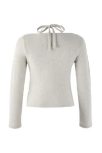 TRENDYOLMİLLA Ecru Double Look buttoned V-neck Regular Pattern Flexible Knitting Blouse - Image 7