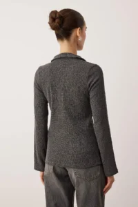 TRENDYOLMİLLA Anthracite Polo Shirt Collar Shirred buttoned Fitted Flexible Knitting Blouse - Image 4