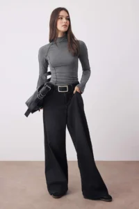 TRENDYOLMİLLA Anthracite Ribbed Stitched Fitted Knitting Blouse - Image 2