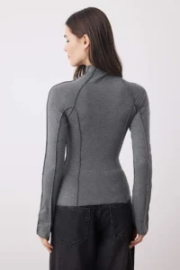 TRENDYOLMİLLA Anthracite Ribbed Stitched Fitted Knitting Blouse - Image 4
