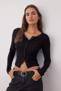 TRENDYOLMİLLA Black Front Full snaps Fitted Knitting Blouse