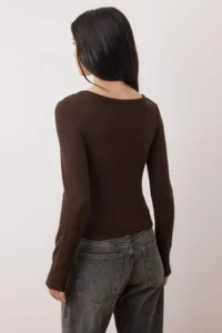 TRENDYOLMİLLA Dark Brown Front Full snaps Fitted Knitting Blouse - Image 4