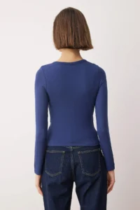 TRENDYOLMİLLA Navy Blue Front Full snaps Fitted Knitting Blouse - Image 4