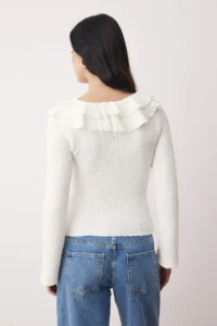 TRENDYOLMİLLA Ecru textured Fitted Flexible Knitting Blouse with Ruffle Detail - Image 4