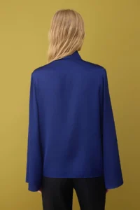 TRENDYOLMİLLA Navy Blue Satin Scarf Detailed Weaving Blouse - Image 4