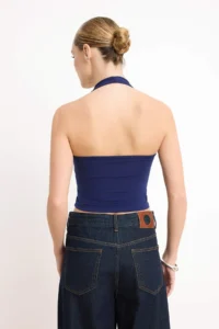 TRENDYOLMİLLA Navy Blue-Gray Melange Fitted Crop Flexible Knitting Blouse - Image 4