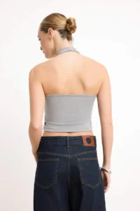 TRENDYOLMİLLA Navy Blue-Gray Melange Fitted Crop Flexible Knitting Blouse - Image 7