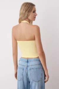 TRENDYOLMİLLA Yellow-Brown Fitted Crop Flexible Knitting Blouse - Image 4