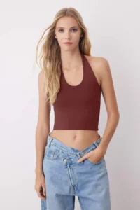 TRENDYOLMİLLA Yellow-Brown Fitted Crop Flexible Knitting Blouse - Image 5