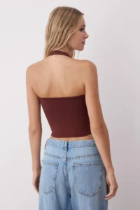 TRENDYOLMİLLA Yellow-Brown Fitted Crop Flexible Knitting Blouse - Image 7
