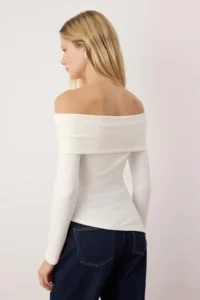 TRENDYOLMİLLA Ecru Carmen Collar Asymmetric Fitted Knitting Blouse - Image 4