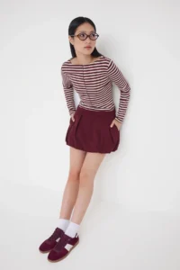 TRENDYOLMİLLA Teen Fitted Striped Burgundy Knitting Blouse - Image 2