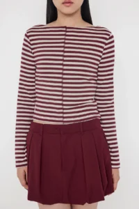 TRENDYOLMİLLA Teen Fitted Striped Burgundy Knitting Blouse - Image 3