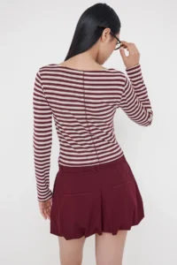 TRENDYOLMİLLA Teen Fitted Striped Burgundy Knitting Blouse - Image 4