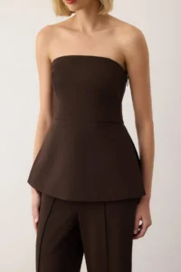TRENDYOLMİLLA  Special Collection Brown Strapless Lined tied up Draped Weaving Blouse - Image 4