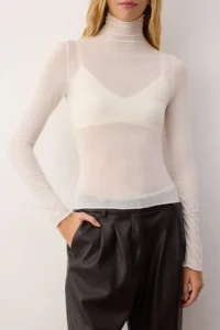 TRENDYOLMİLLA Ecru Transparan Dog collar Flexible Normal Size Knitting Blouse - Image 3