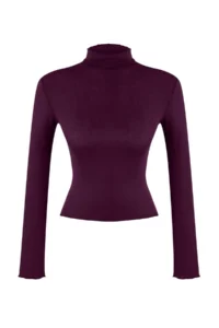TRENDYOLMİLLA Purple Transparan Dog collar Flexible Normal Size Knitting Blouse - Image 6
