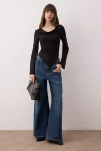 TRENDYOLMİLLA Black Off-Shoulder Neck Asymmetric Fitted/Body-Sitting Knitting Blouse - Image 3