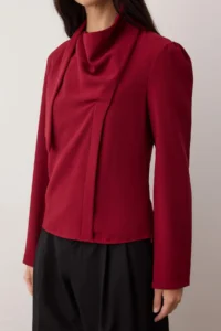 TRENDYOLMİLLA Burgundy Shawl Detailed Off-Shoulder Neck Weaving Blouse - Image 3