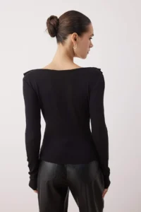 TRENDYOLMİLLA Black Frilly Fitted Knitting Blouse - Image 5