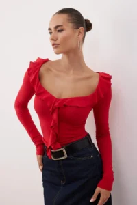 TRENDYOLMİLLA Rejection Frilly Fitted Knitting Blouse