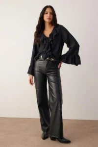 TRENDYOLMİLLA Black Ruffle Detailed Weaving Blouse