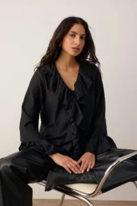 TRENDYOLMİLLA Black Ruffle Detailed Weaving Blouse - Image 2