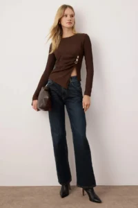TRENDYOLMİLLA Brown Accessory Detailed Flexible Knitting Blouse - Image 2
