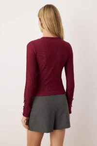 TRENDYOLMİLLA Burgundy Flexible Fitted Sleeves with Bow Detail Flexible Knitting Blouse - Image 4